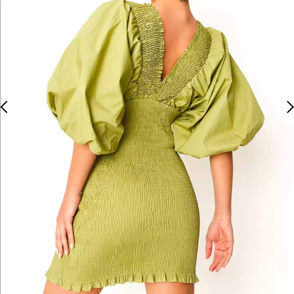 Missguided Shirred Puff Sleeve V Neck Mini Dress